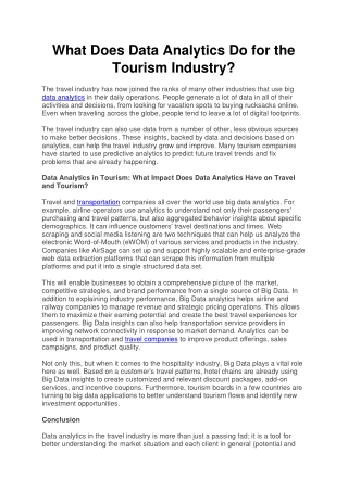 What Does Data Analytics Do for the Tourism Industry