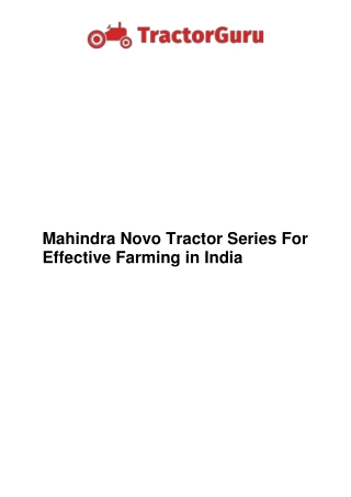 Mahindra Novo Tractor Series For Effective Farming in India