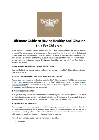 Ultimate Guide to Having Healthy And Glowing Skin For Children!