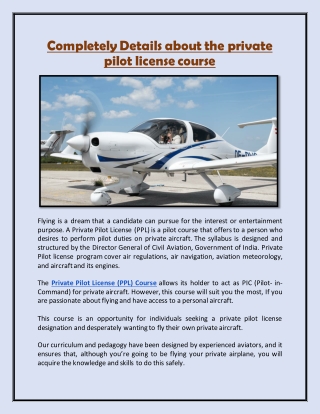 Completely Details about the private pilot license course