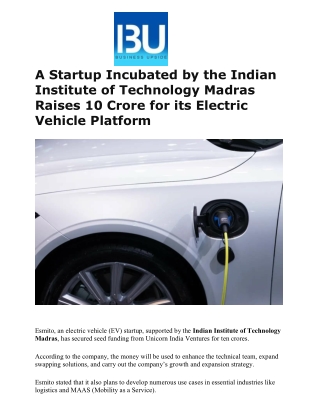 A Startup Incubated by the Indian Institute of Technology Madras Raises 10 Crore for its Electric Vehicle Platform