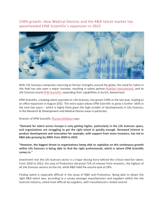 150% growth How Medical Devices and the R&D talent market has spearheaded EPM Scientific’s expansion in 2022