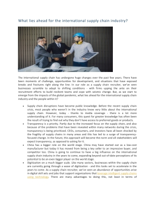 What lies ahead for the international supply chain industry - DSJ Global
