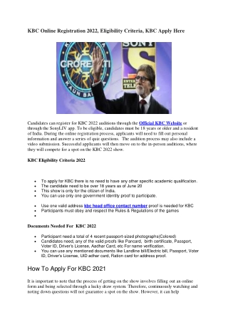 KBC Online Registration 2022, Eligibility Criteria, KBC Apply Here