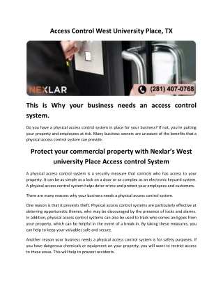 Get The Best West University Place Access Control In Texas