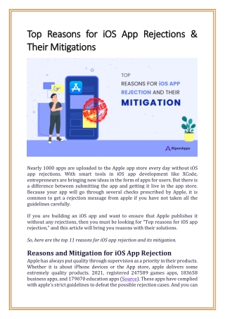 Top Reasons for iOS App Rejections & Their Mitigations