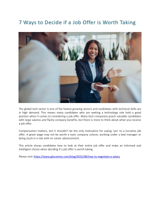7 Ways to Decide if a Job Offer is Worth Taking - Glocomms USA