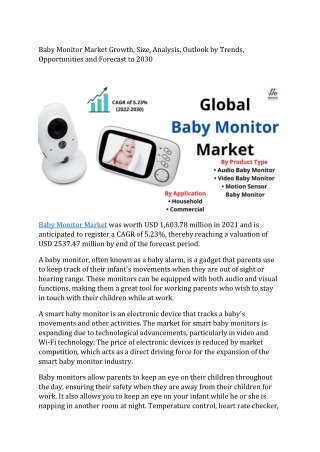 Baby Monitor Market Witness High Demand During by 2030