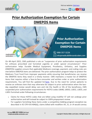 Prior Authorization Exemption for Certain DMEPOS Items