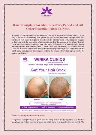 Hair Transplant for Men Recovery Period and All Other Essential Points To Note.