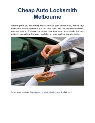 Cheap Auto Locksmith Melbourne