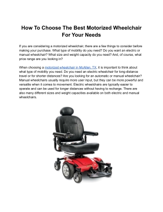 How To Choose The Best Motorized Wheelchair For Your Needs