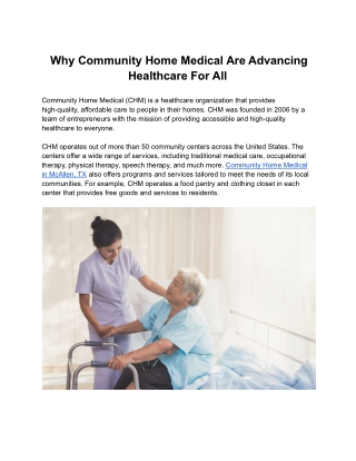 Why Community Home Medical Are Advancing Healthcare For All