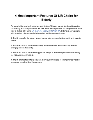 4 Most Important Features Of A Lift Chairs for Elderly