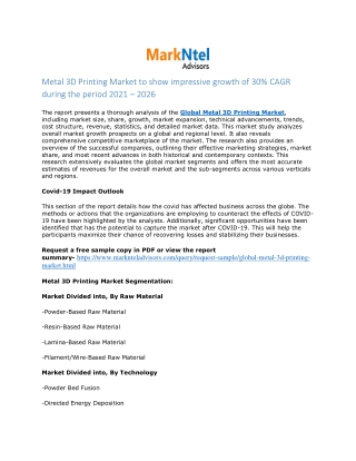 Metal 3D Printing Market Research Report: Forecast (2021-2026)