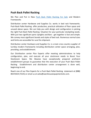 Push Back Pallet Racking for sale PDF