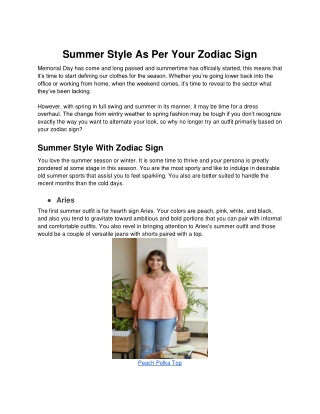 Summer Style As Per Your Zodiac Sign