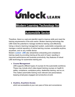 Modern Learning Technology for Automobile Sector