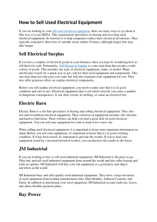 How to Sell Used Electrical Equipment