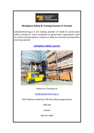 Workplace Safety & Training Courses in Toronto