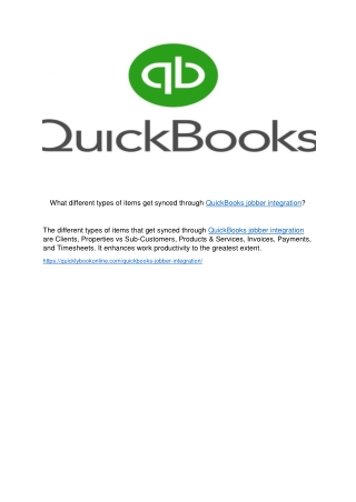 What different types of items get synced through QuickBooks jobber integration?