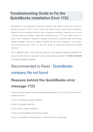 The QuickBooks Error 1723: How to Fix?