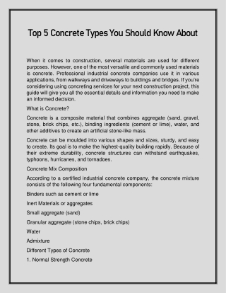 Top 5 Concrete Types You Should Know About