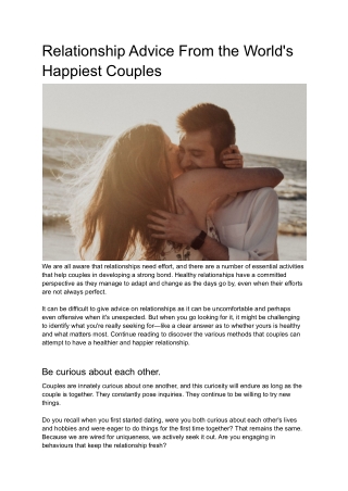 Relationship Advice From the World's Happiest Couples