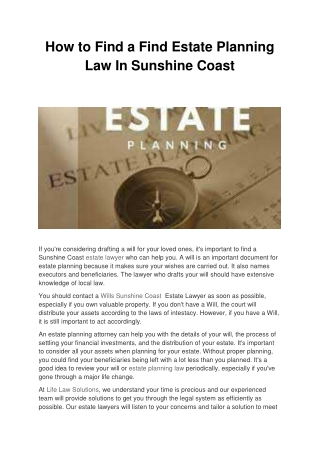 How To Find A Find Estate Planning Law In Sunshine Coast