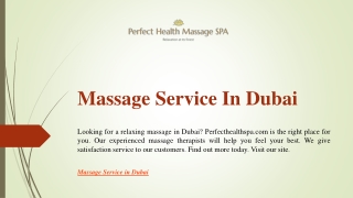 Massage Service In Dubai | Perfecthealthspa.com