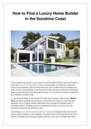 How To Find a Luxury Home Builder in the Sunshine Coast