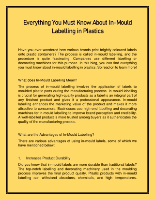 Everything You Must Know About In-Mould Labelling in Plastics