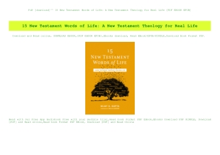 Pdf [download]^^ 15 New Testament Words of Life A New Testament Theology for Real Life [PDF EBOOK EP