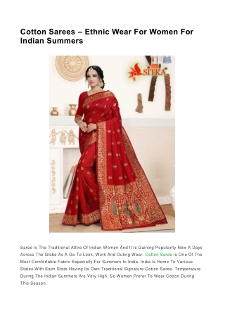 Cotton Sarees – Ethnic Wear For Women For Indian Summers