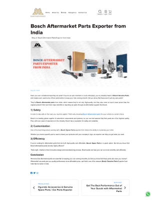 Bosch Aftermarket Parts Exporter from India