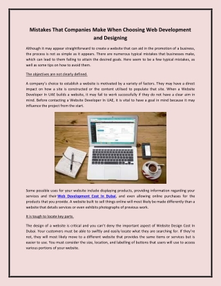 Mistakes That Companies Make When Choosing Web Development and Designing