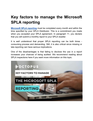 Key factors to manage the Microsoft SPLA reporting