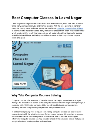 Computer Classes In Laxmi Nagar