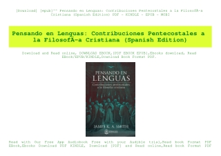 [Download] [epub]^^ Pensando en Lenguas Contribuciones Pentecostales a la FilosofÃƒÂ­a Cristiana (Spanish Edition) PDF -