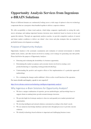 Opportunity Analysis