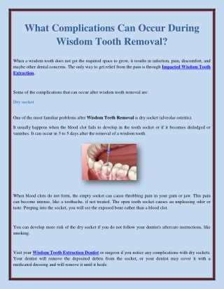What Complications Can Occur During Wisdom Tooth Removal?