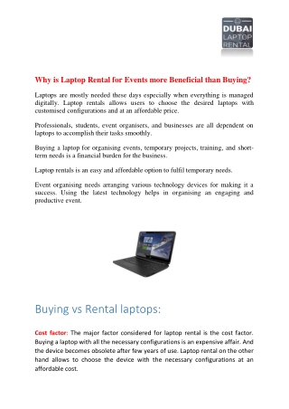 Why is Laptop Rental for Events more Beneficial than Buying