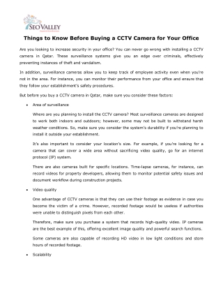 Things to Know Before Buying a CCTV Camera for Your Office