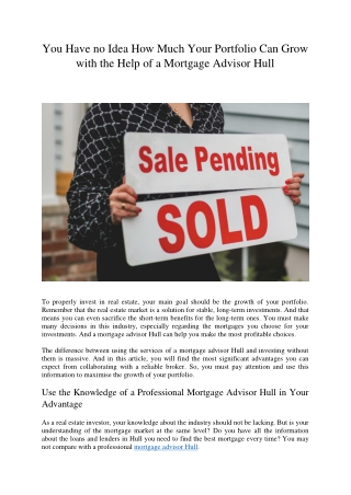 You Have no Idea How Much Your Portfolio Can Grow with the Help of a Mortgage Advisor Hull