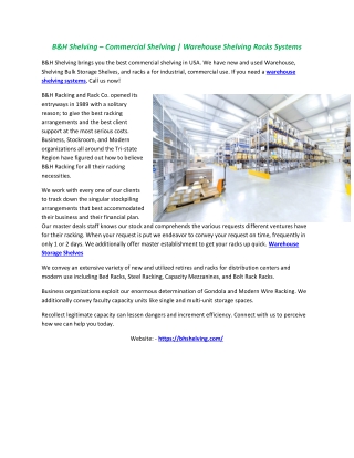 B&H Shelving – Commercial Shelving | Warehouse Shelving Racks Systems