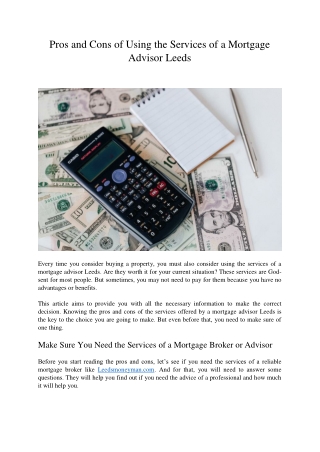 Pros and Cons of Using the Services of a Mortgage Advisor Leeds