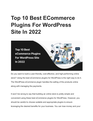 Top 10 Best ECommerce Plugins For WordPress Site In 2022