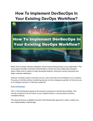How To Implement DevSecOps In Your Existing DevOps Workflow