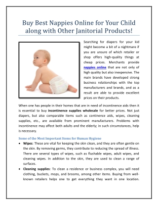 Buy Best Nappies Online for Your Child along with Other Janitorial Products!