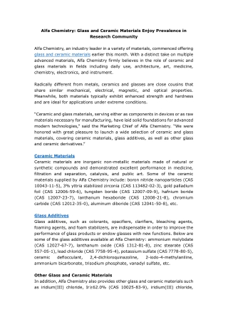 Glass and Ceramic Materials Enjoy Prevalence in Research Community